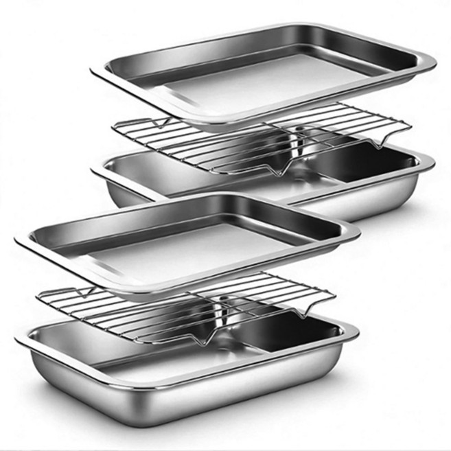 1+1 라이프핵 스텐 304 밧드 사각 트레이+밧드+랙 3종 세트, 1세트, 중형+중형