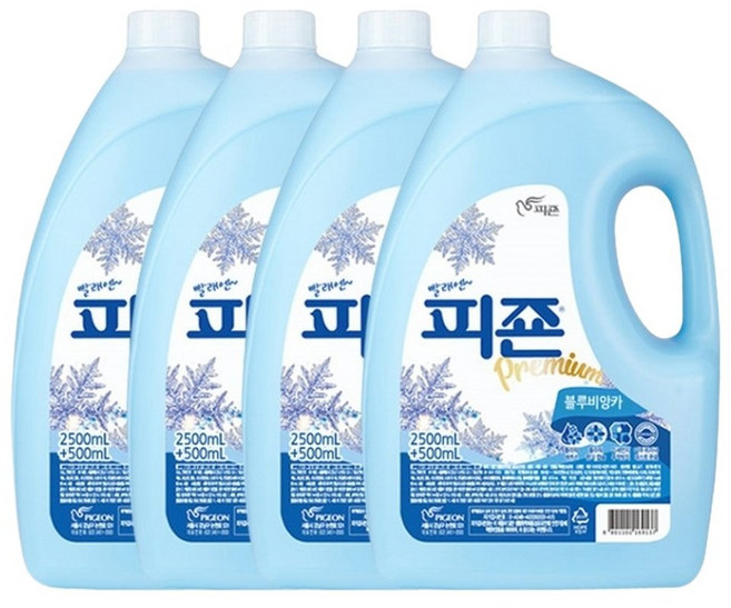 피죤 섬유유연제 용기 본품 블루비앙카 3L x 4개 플라워에센스 좋은향기 섬유린스 헹굼제
