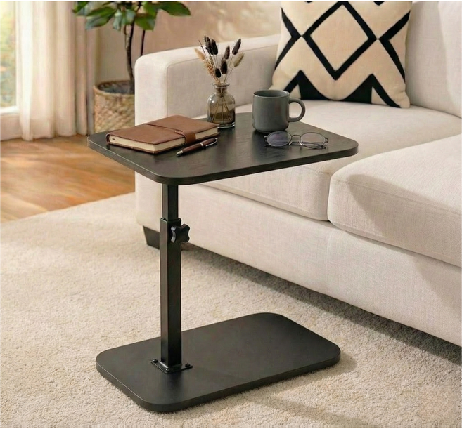 연모먼트 침실 거실 미니 높이조절 협탁 사이드 소파 테이블, 블랙x블랙프레임