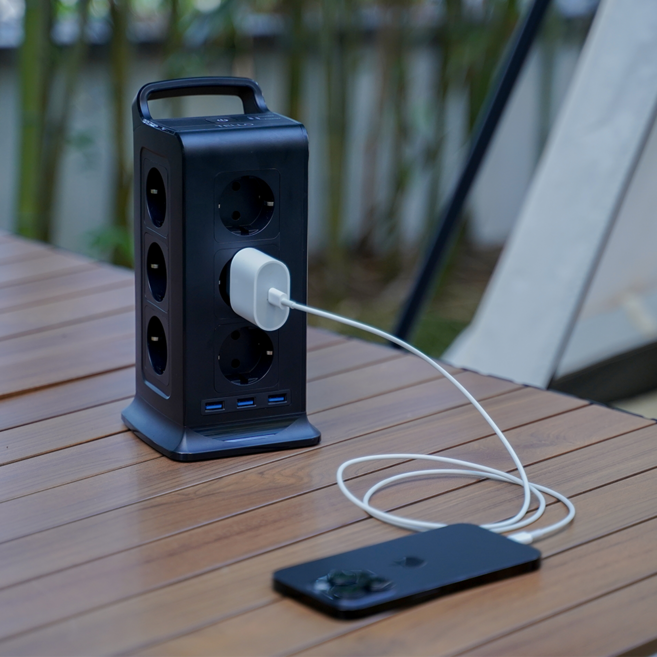 캠핑 전기릴선 리드선 안전멀티탭 대용량 캠핑준비물 15구, 블랙, 2M, Black, 1개