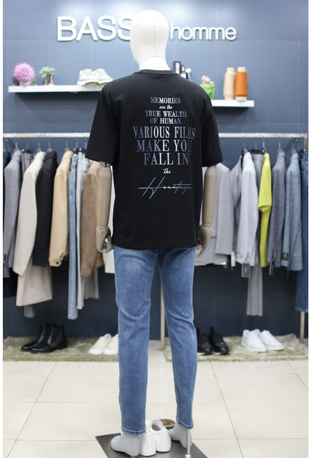 바쏘옴므 티셔츠 WZ2KR24ABK 블랙 자수 레터링 프린트 반팔티