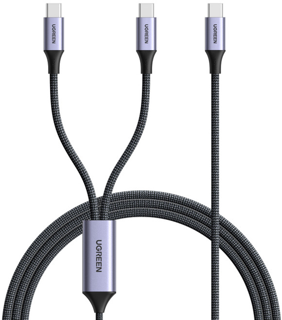 UGREEN 유그린 2in1 C-C타입 140W 고속충전 데이터 케이블 PD3.1 올인원 초고속 충전 데이터 메쉬 케이블 맥북 아이폰 삼성 샤오미 호환, 1개, 스페이스 그레이, 1.5m