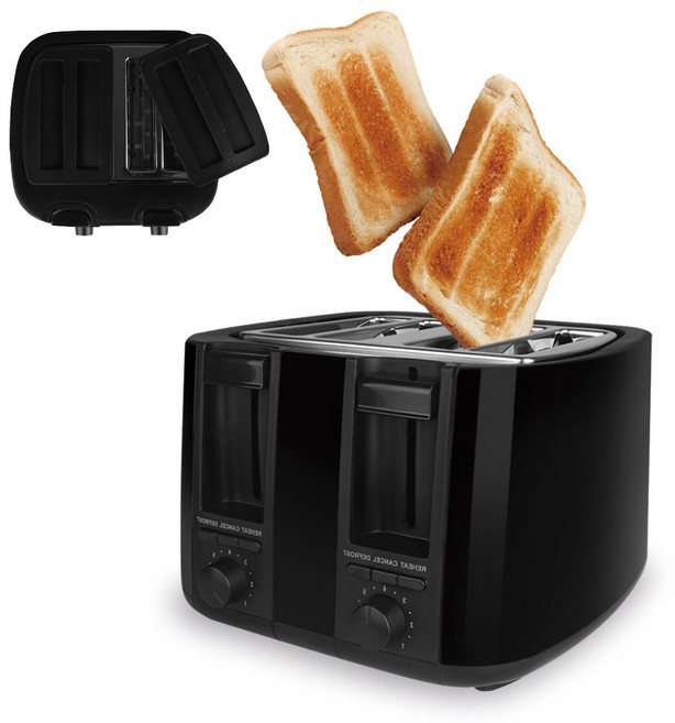 엔브이이백 뚜껑있는 4구 토스터 식빵 4개를 한번에 구워주는 4구 토스트기, 블랙
