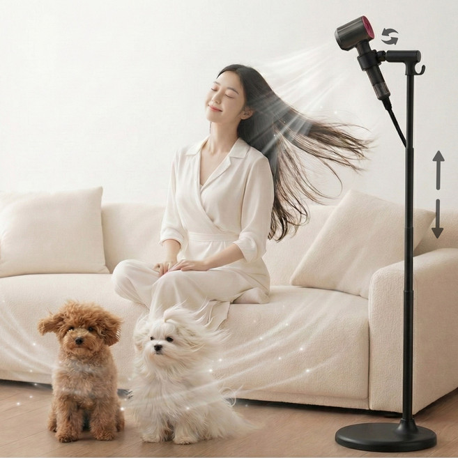 에스위두 각도 높이조절 핸즈프리 프리미엄 일체형 드라이기 거치대 스탠드, 블랙, 1개