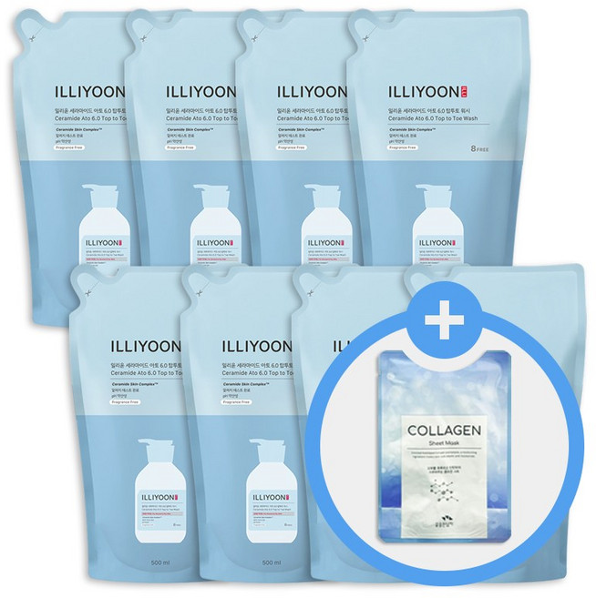 일리윤 세라마이드 아토 6.0 탑투토 워시 리필 500ml x8개 + 사은 마스크팩 x30개, 8개, 500g