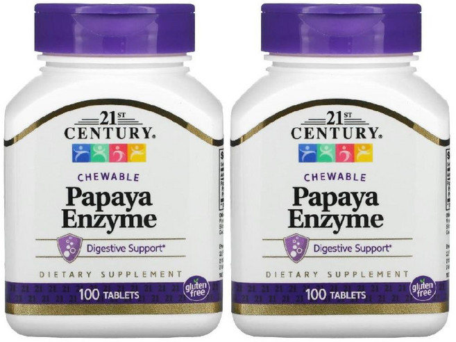 2개 21st Century 파파야엔자임 파파야효소 Bromelain 츄어블 100정