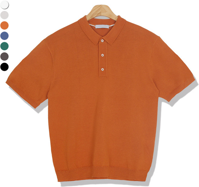 오마보이 남성용 사이드 린넨 라인 반팔 카라 니트