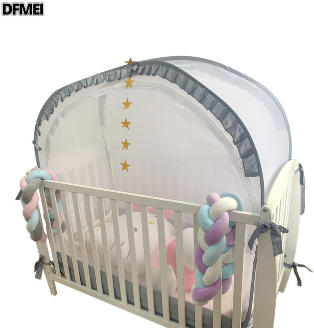 DFMEI 嬰兒兒童自動彈開式免安裝防摔摺疊蒙古包蚊帳, 1個, 灰色:70*130*140cm