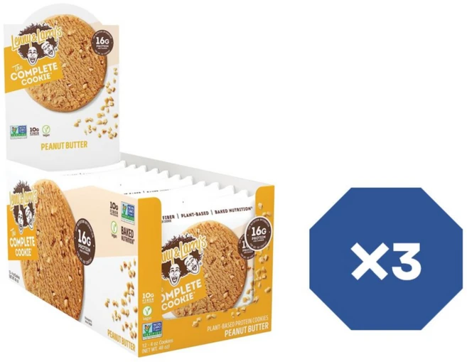 Lenny & Larrys The Complete Cookie 땅콩 버터 4oz 1팩에 12개입 X3 식물성 단백질 비건 쿠키 - 쿠팡