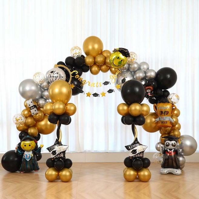 [파티랑]졸업축하 아치풍선가랜드세트, 1세트, 21)블랙톤(필기체가랜드) 기둥형