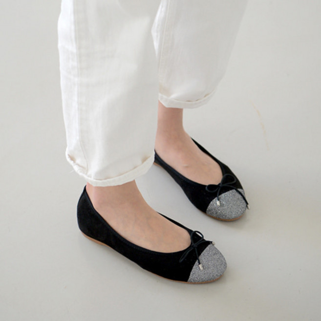 EJESHOES 투톤 스웨이드 글리터 플랫슈즈 1.0cm 굽높이