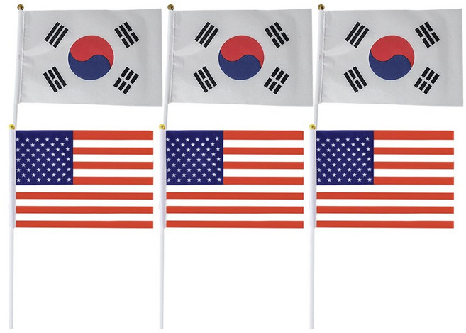 쇼핑팩토리 미니 천 수기 태극기 3p + 성조기 3p, 1세트, 중형 조립O
