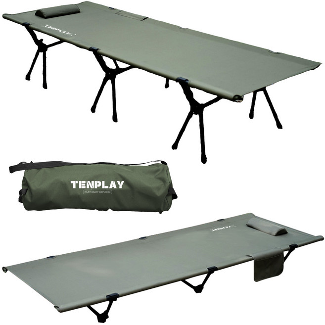 TENPLAY 캠핑 침대 접이식 야전침대 150kg 하중 경량 휴대용 600D 옥스포드 접이식 디자인 간편설치 캠핑용품, 그린