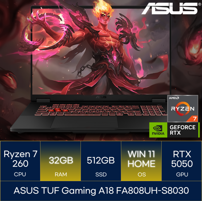 ASUS TUF Gaming A18 FA808UH-S8030, WIN11 Home, 32GB, 512GB, 예거 그레이