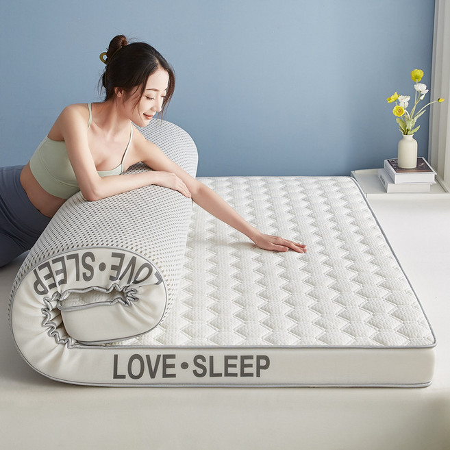 BYOU 고탄성 목편한 천연 라텍스 메모리폼 매트리스 9cm, 화이트