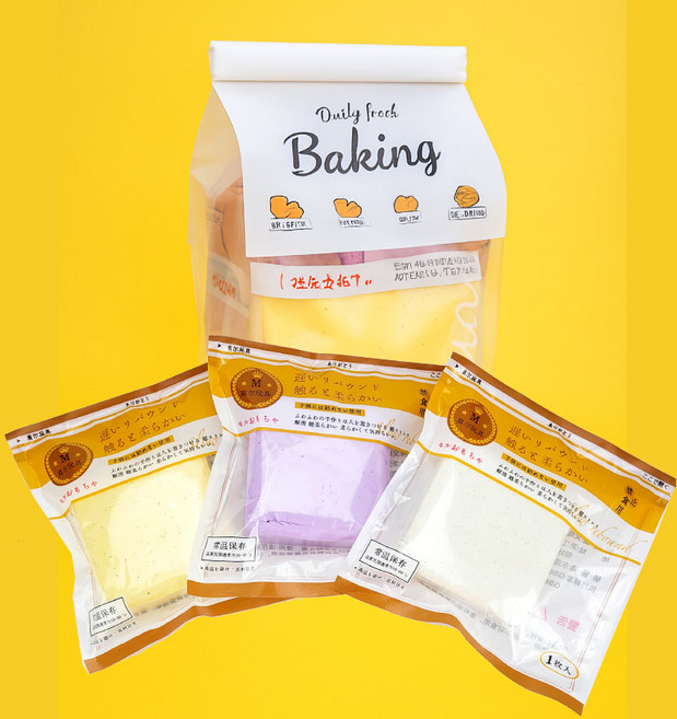 밀크케이스 사각 스퀴시 세트 말랑이 빵스퀴시 빵말랑이, 3개, 58g, 화이트+크림+퍼플