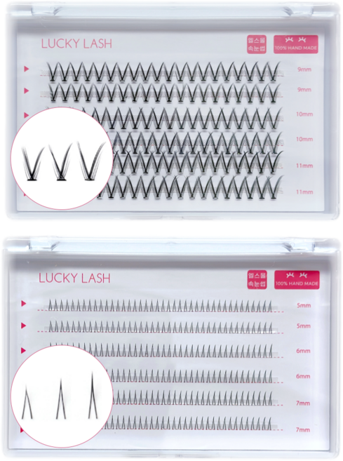 엘스몰 6줄대용량 속눈썹 부분 인조 가닥속눈썹 아이래쉬 아이돌속눈썹 2종세트, 허니캐트9/10/11mm + 언더B(총360모), 1세트