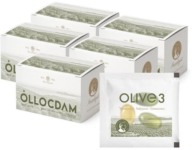 올록담 올리브3 EVOO 지중해 올리브오일 캡슐, 5박스, 72정 - 쿠팡