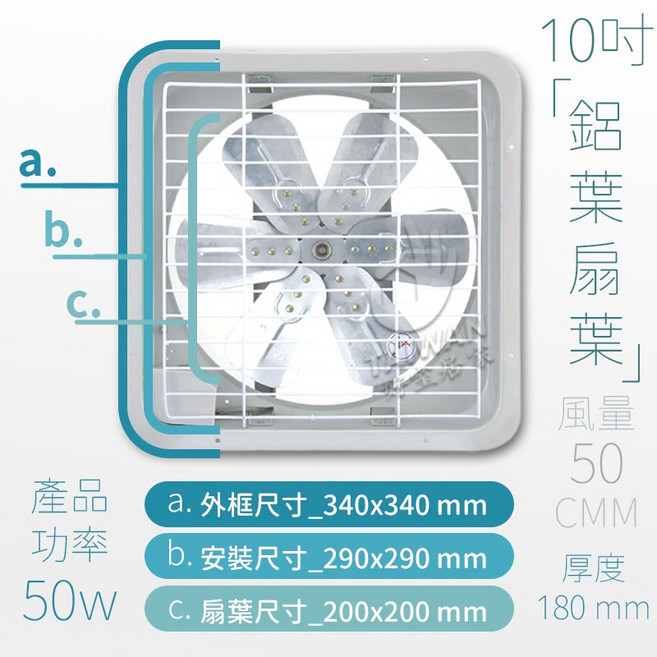 永用牌 鋁葉排風扇, 10吋吸排兩用 [超商上限1件],鋁葉 [風量超大]
