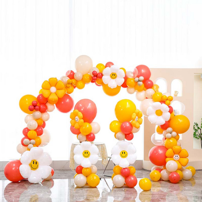 [파티랑]오픈기념행사 축제용 기둥아치풍선, 1세트, 16)데이지 로즈우드 기둥포함