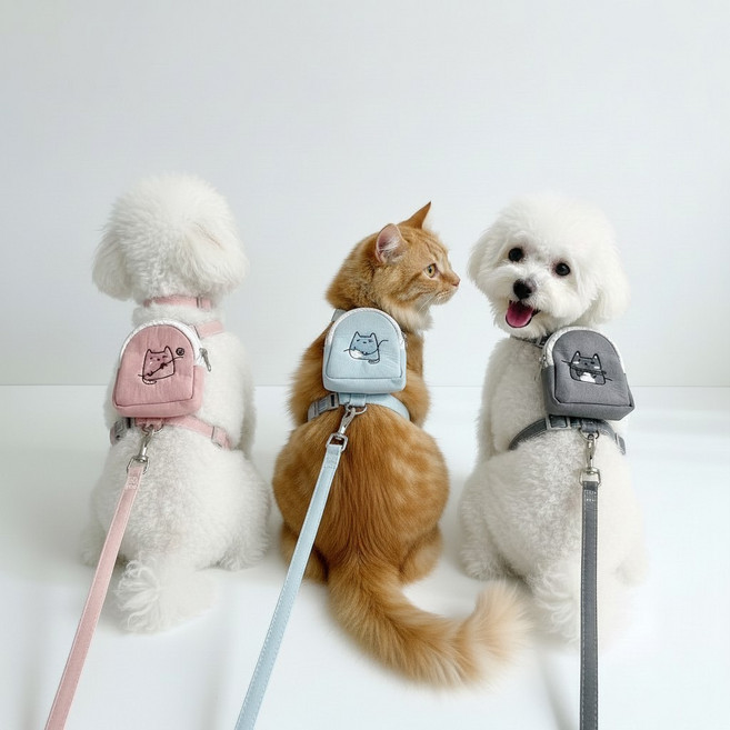 BUNNY PET 강아지 고양이 산책줄 가방하네스, 1개, 블루