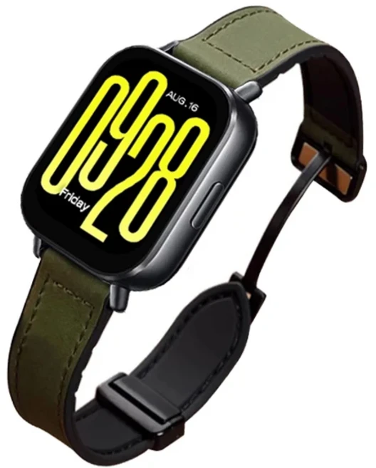 샤오미 레드미 워치 5 Active/5 Lite 용 가죽 스트랩 3 Correa 메탈 마그네틱 접이식 버클 워치 밴드, 04 Green, 01 레드미 워치 3 Active