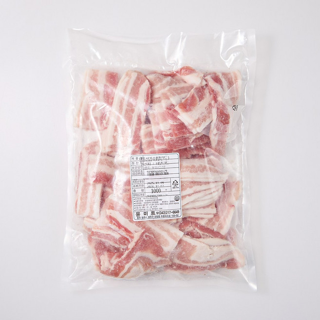 한입 냉동삼겹살 절단 삼겹살, 1개, 1kg