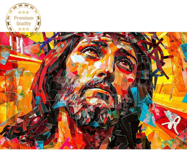 잼보석십자수 예수님 얼굴 초상 노랑배경 대형 비즈, 70x50 /이미지크기 60x40 cm