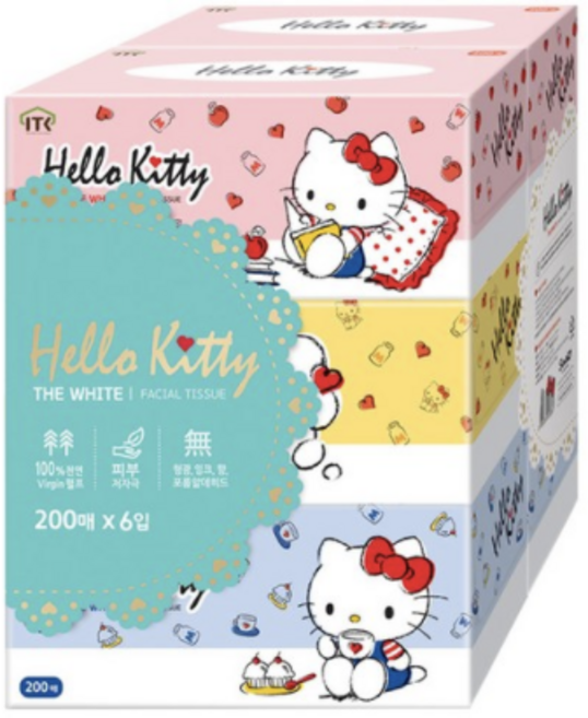 헬로키티 THE WHITE 미용티슈 200매 갑티슈, 5개