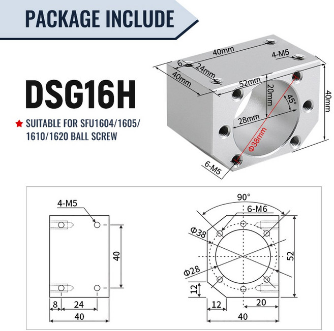 하우징 거치대 마운트 DSG16H 너트 브래킷 SFU에 CNC 스크류 부품 알루미늄, 7pcs
