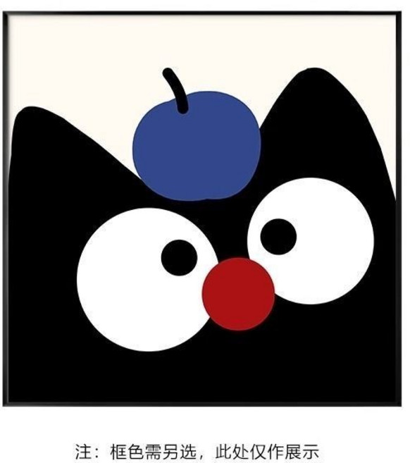 貓咪客廳裝飾畫組合 卡通背景墻壁畫 臥室床頭掛畫 小眾擺件畫 NV0GR001A, C款【高檔水晶】,30*30cm黑框【鋁閤金】