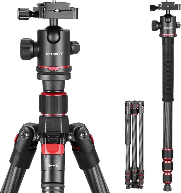 NEEWER 카메라 삼각대 다리 168cm 탄소제 소형 경량 360 ° 볼 헤드 및 1/4 "빠른 슈 플레이트/캐리 백 촬영용 삼각대 여행 삼각대 DSLR 카메라/비디오 카메라, 상세페이지 참조, 1개