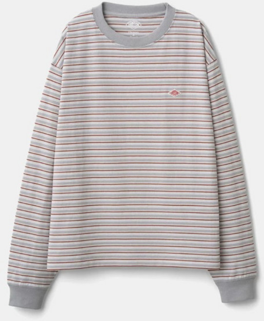 [단톤]DANTON_단톤 롱 슬리브 티셔츠 _ LONG SLEEVE T-SHIRT - GREY×RED MULTI