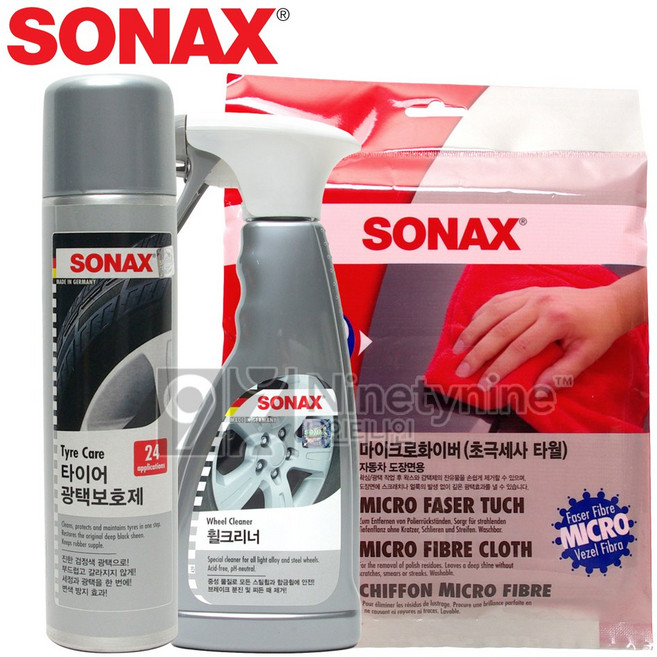 소낙스 휠 타이어 관리 3종세트+금액별사은품 휠크리너+타이어광택보호제+초극세사타월-레드 세차세트 관리세트 세차용품세트 세정제, 1개