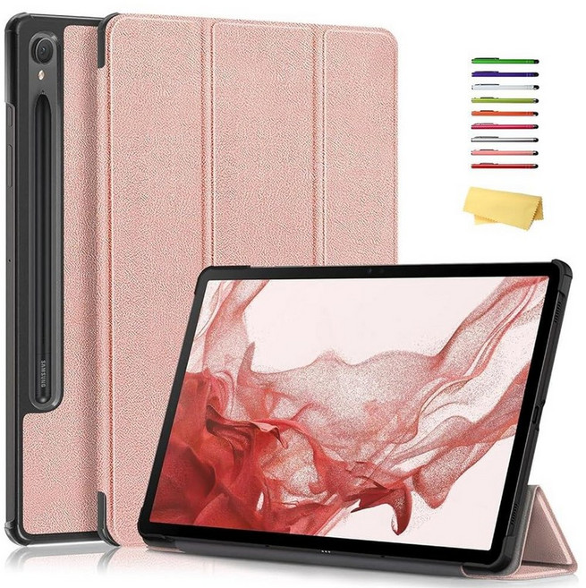 삼성 갤럭시 탭 S9 태블릿 11인치 2023(SM-X710/X716B/X718U)용 케이스 UUcovers 3단 접이식 슬림 경량 폴리오 다각도 뷰 스탠드 PU 가죽 충격, 02# 로즈골드