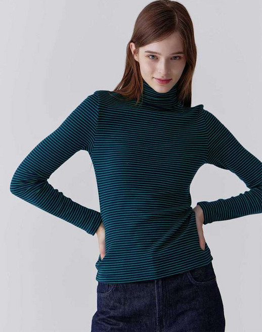 24FW [클리어런스]여성 스트라이프 목폴라티셔츠 네이비 CQTS4F602N3