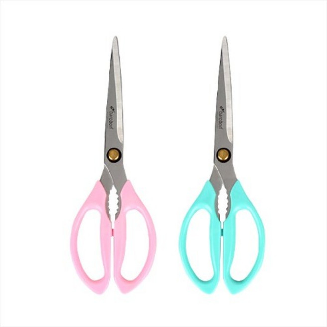 국산 바로본 양손 가위 녹색 손잡이 전체 길이 210mm 주방 해물 고기 요리 업소용 가정용, 1개