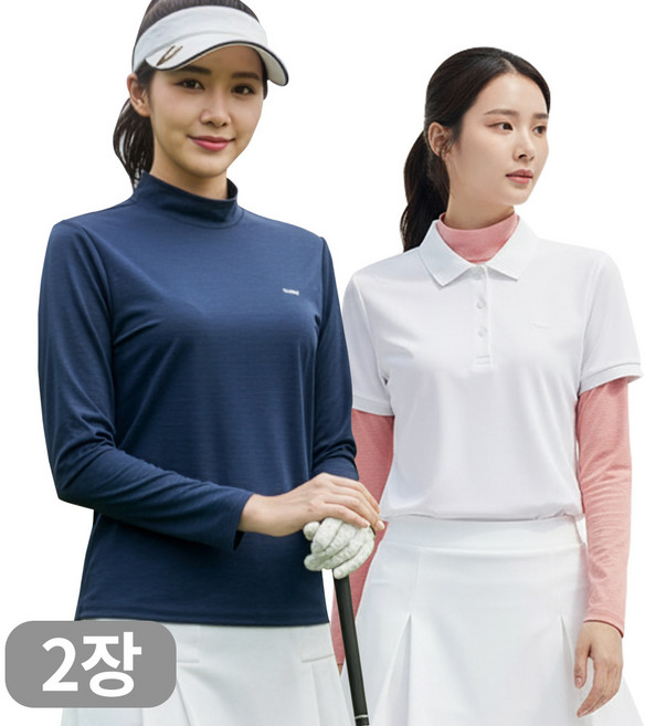 아소트 여성 쿨링 반목티 기능성 긴팔 스포츠 골프웨어 등산 작업복 이너 티셔츠 2장세트