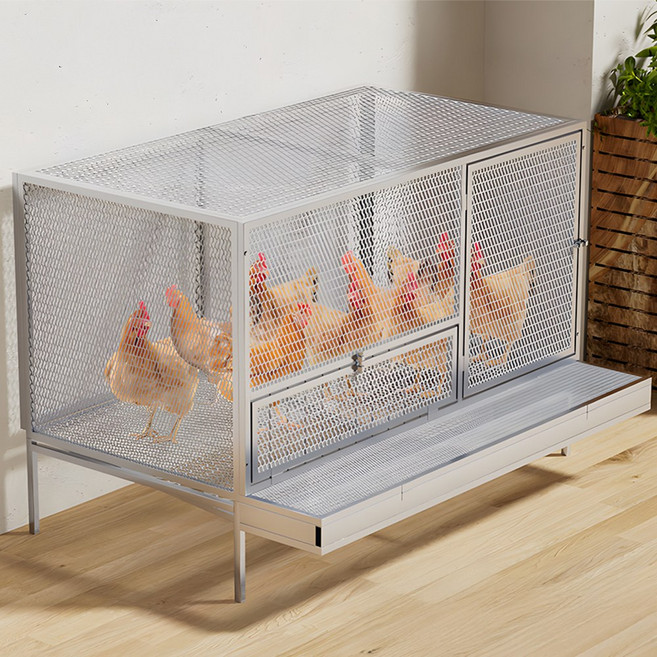 양계장 방목형 닭장 닭 사육장 모이통 대형 새장 닭모이, 1개, 실버