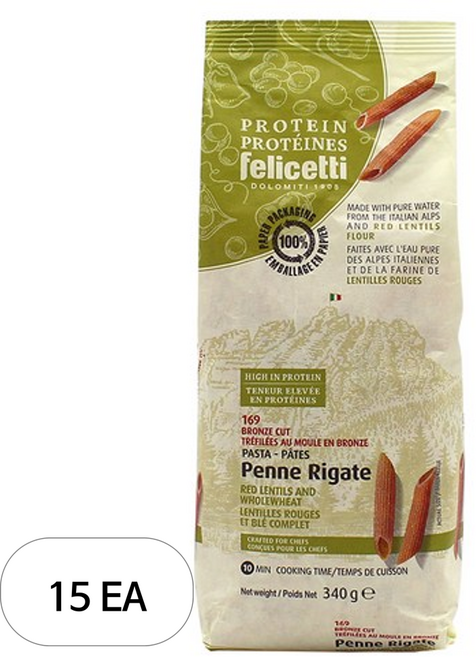펠리체티 유기농 프로틴 레드렌틸 통밀 펜네, 340g, 15개