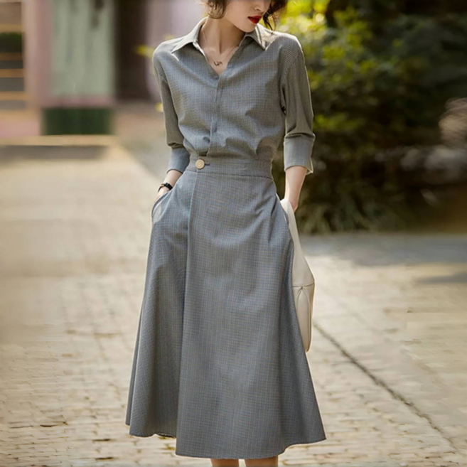 휠렉스 여성 셔츠 롱원피스 A라인 슬림핏 오피스룩 하객룩 봄 원피스 JT17