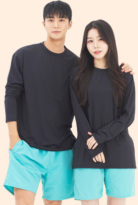 라틱 남자 여자 래쉬가드 상하의 세트 수영복 루즈핏 비치웨어, 민트