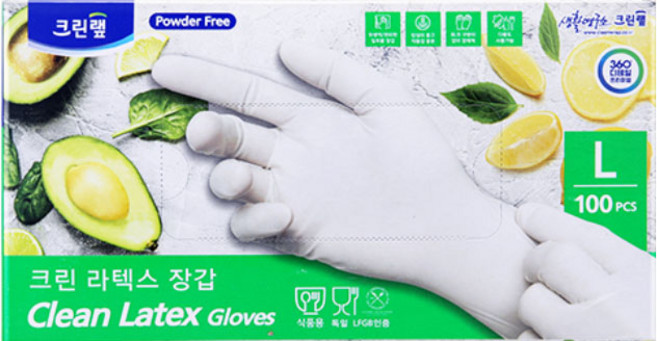 크린랩 크린 라텍스장갑 100매 소 중 대, 20개, 대(L)