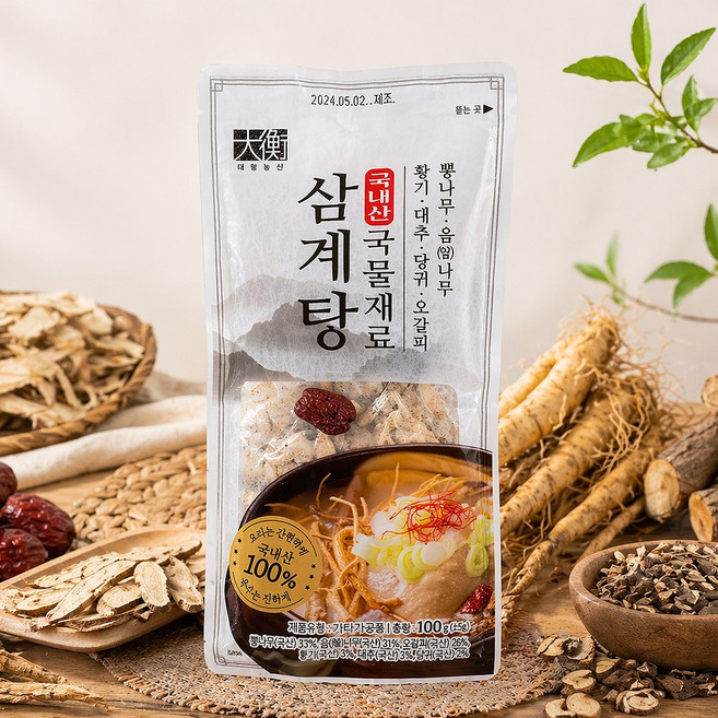 국내산 삼계탕 국물재료 100g 대형농산 티백형 한방 육수팩 백숙 오리탕 재료, 10개