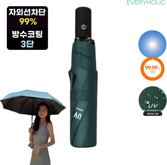 에브리홀릭 자외선 99.9% UV차단 초경량 암막 3단 미니 우양산 양우산