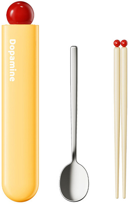 귀월미 도파민 휴대용 수저세트, 노란색, 1개, 숟가락 + 젓가락 + 수납 케이스