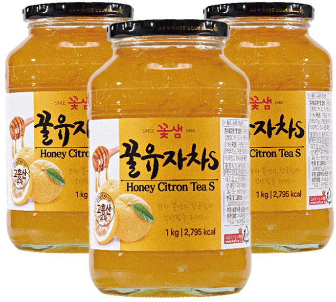 꽃샘 꿀유자차S, 유자차, 1kg, 3개, 1kg, 1개입