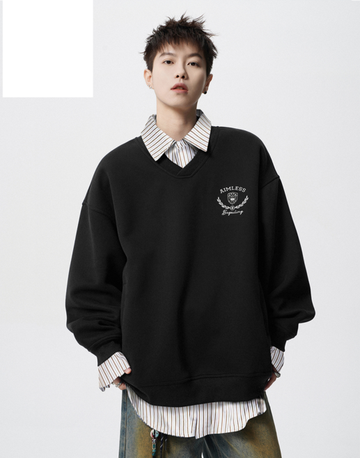 봄 가을 남성 레이어드 셔츠 빅사이즈 루즈핏 가짜 투피스 터틀넥 맨투맨 패션 남자 니트티 긴소매 상의 YJW