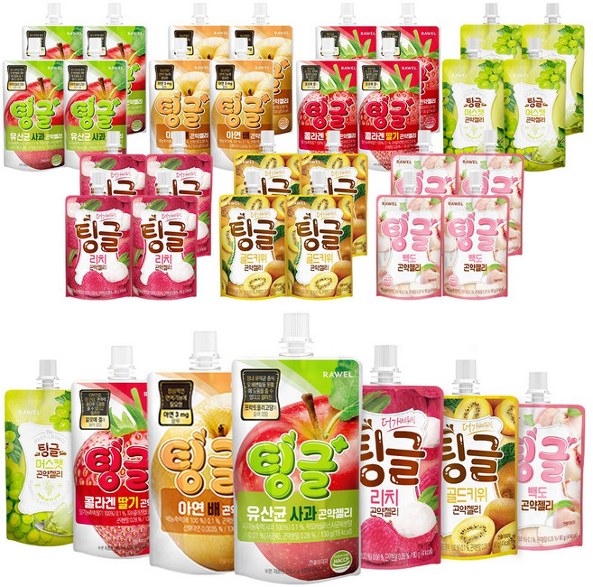 로엘 팅글 곤약젤리 기능성혼합세트 7종 5팩 총 35팩(유산균사과 콜라겐딸기 아연배 머스캣 130g x 5p + 리치 골드키위 백도 80g x 5p)