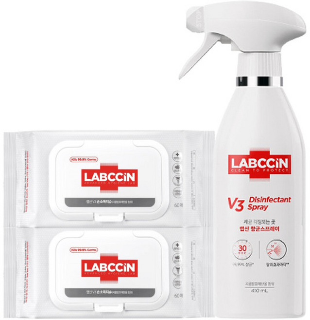 랩신V3 항균스프레이 + 손소독티슈 캡형x 알뜰구성, 2세트, 410ml